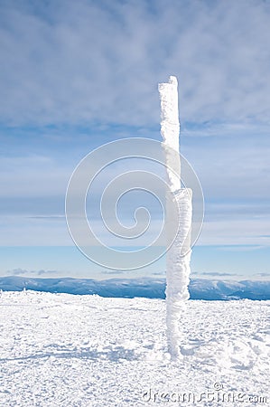 Nature reserve KÅ‚odzko Snowball Snieznik klodzki, stick on the top Stock Photo